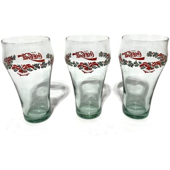 Vintage Coca-Cola Glasses With Christmas Holiday Theme Set of 3 - Picture 2 of 5